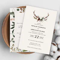 Rustic Antler Monogram Wedding Invitations