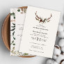 Rustic floral and stag antlers wedding invite