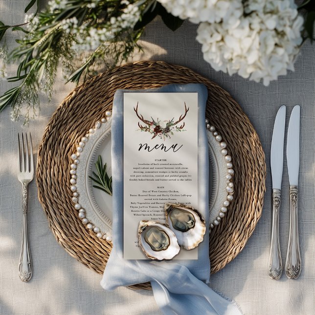 Rustic floral and stag antlers wedding menu (Creator Uploaded)