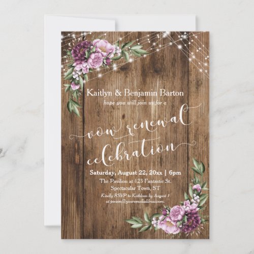 Rustic Floral Anniversary Vow Renewal Celebration Invitation