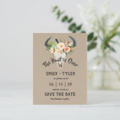 Rustic Floral Antelope Hunt is Over Save The Date Announcement Postcard (Standing Front)