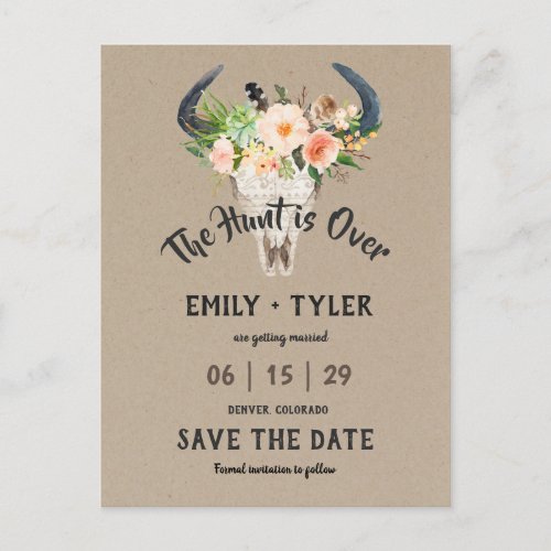 Rustic Floral Antelope Hunt is Over Save The Date Announcement Postcard