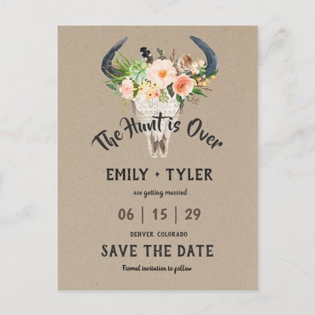 Rustic Floral Antelope Hunt is Over Save The Date Announcement Postcard (Front)