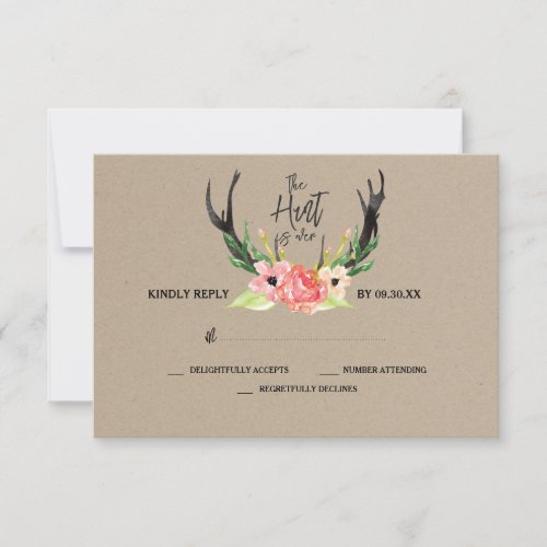 Rustic Floral Antler Hunt is Over Wedding RSVP