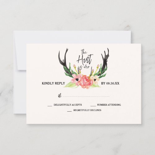 Rustic Floral Antler Hunt is Over Wedding RSVP