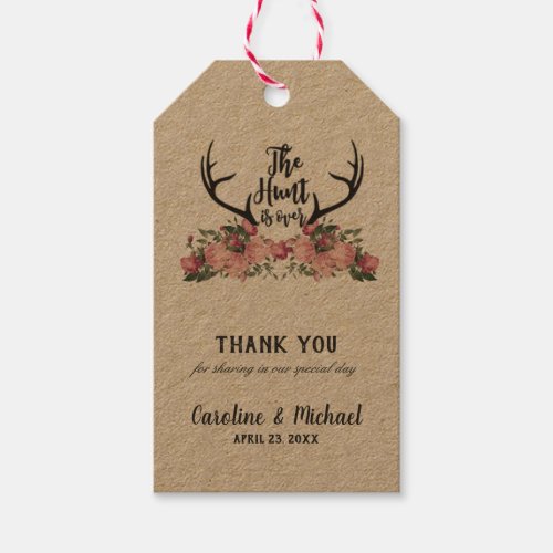 Rustic Floral Antler The Hunt is Over Wedding Gift Tags