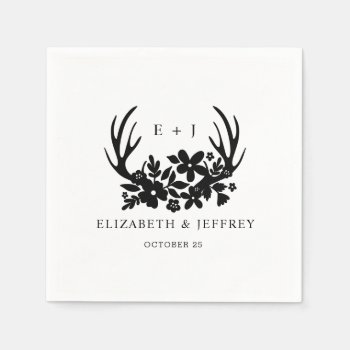 Rustic Floral Antler Woodland Wedding Napkins by blessedwedding at Zazzle