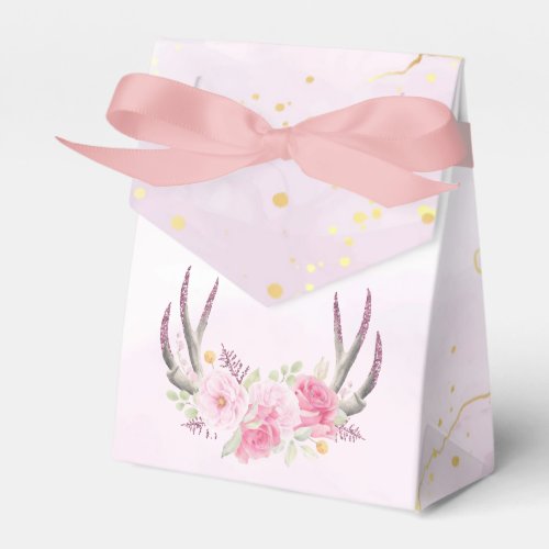 Rustic Floral Antlers Blush Pink  Gold Marble Favor Boxes