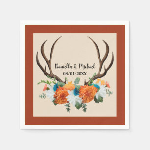 Rustic Floral Antlers BOHO Wedding Napkins