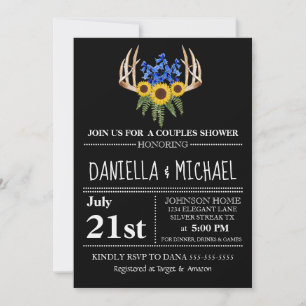 Rustic Floral Antlers Couples Shower Wedding Invitation