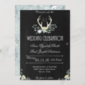 Rustic Floral Antlers dark wedding invitation (Front/Back)