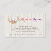 Rustic Floral Antlers Painted Watercolor on Wood Business Card (Back)