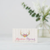 Rustic Floral Antlers Painted Watercolor on Wood Business Card (Standing Front)