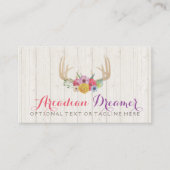 Rustic Floral Antlers Painted Watercolor on Wood Business Card (Front)