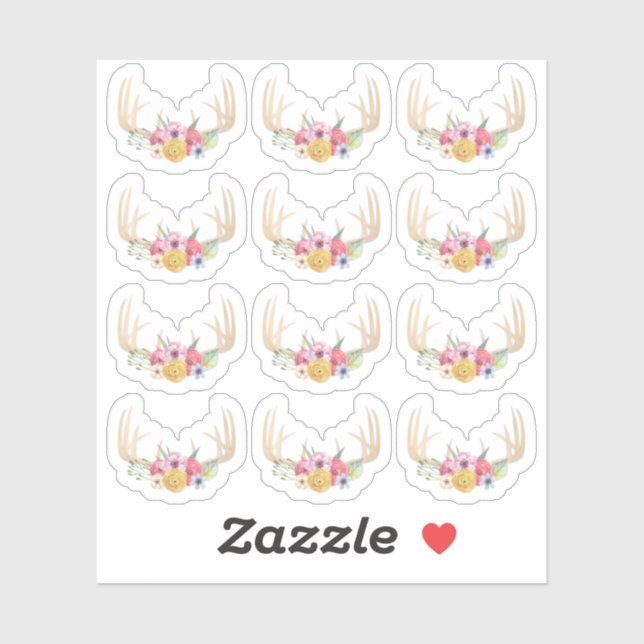 Rustic Floral Antlers Pastel Watercolor Planner Sticker (Sheet)