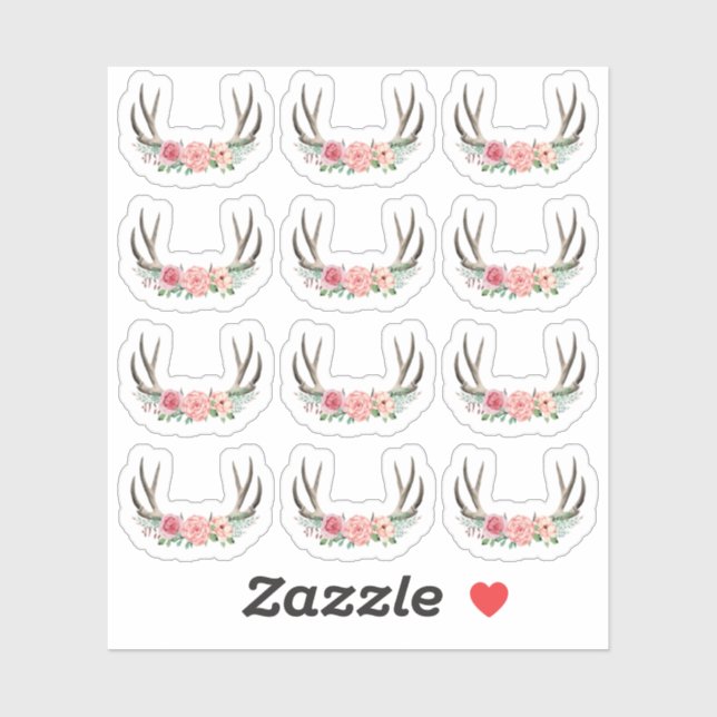 Rustic Floral Antlers Shabby Chic Roses Planner Sticker (Sheet)