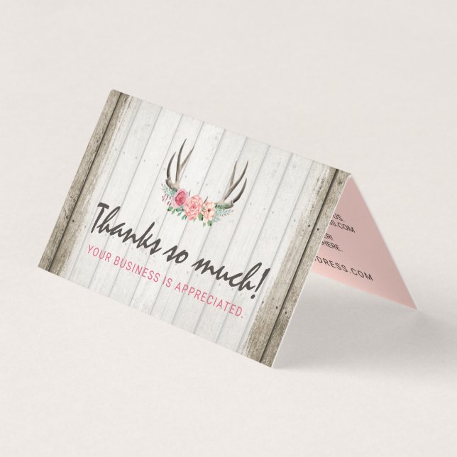 Rustic Floral Antlers Shabby Chic Roses Thank You (Front)