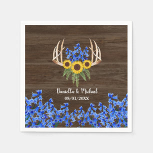 Rustic Floral Antlers Sunflowers Wedding Napkins