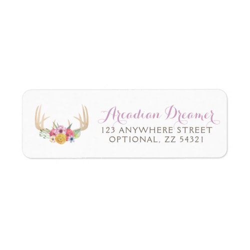 Rustic Floral Antlers Watercolor Return Address Label