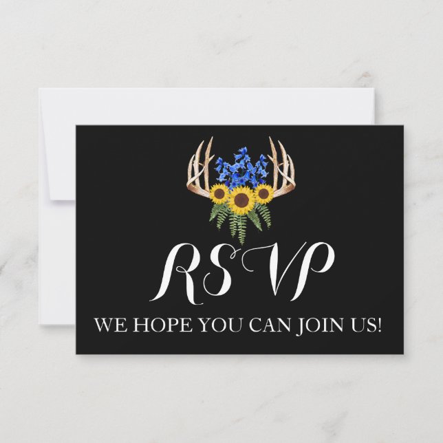 Rustic Floral Antlers Wedding Invitation RSVP (Front)