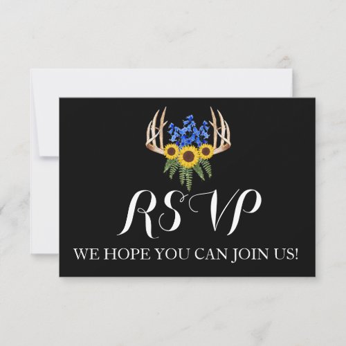 Rustic Floral Antlers Wedding Invitation RSVP