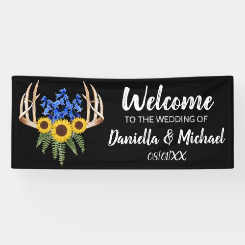 Rustic Floral Antlers Welcome to the Wedding Banner