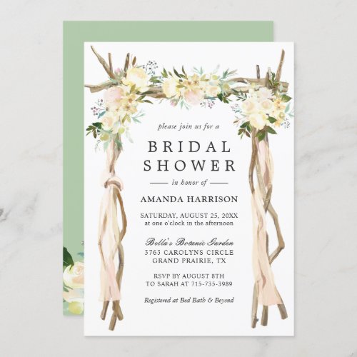 Rustic Floral Arch Ivory White Bridal Shower Invitation