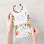 Rustic Floral Autumn Barn Wedding | Fall Leaves All In One Invitation (Tearaway)