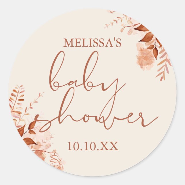 Rustic Floral Autumn Fall Baby Shower Favor Classic Round Sticker (Front)