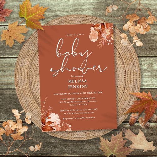 Rustic Floral Autumn Fall Baby Shower Invitation