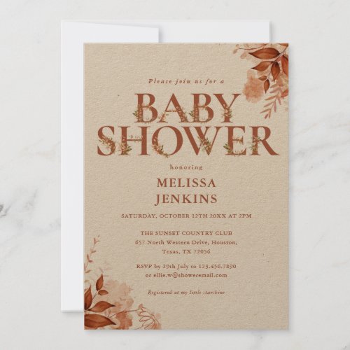 Rustic Floral Autumn Fall Baby Shower Invitation