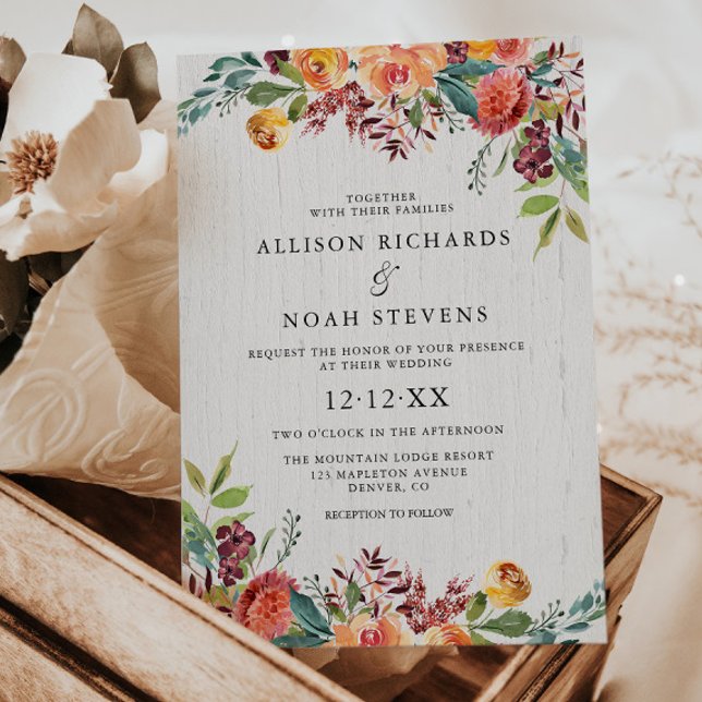 Rustic floral autumn fall burgundy blush wedding invitation (Creator Uploaded)