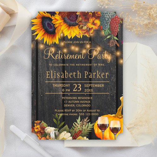 Rustic floral autumn fall elegant retirement party invitation