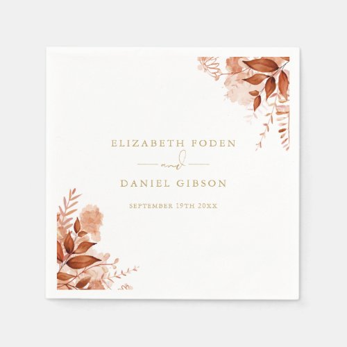 Rustic Floral Autumn Fall Gold Wedding Napkins