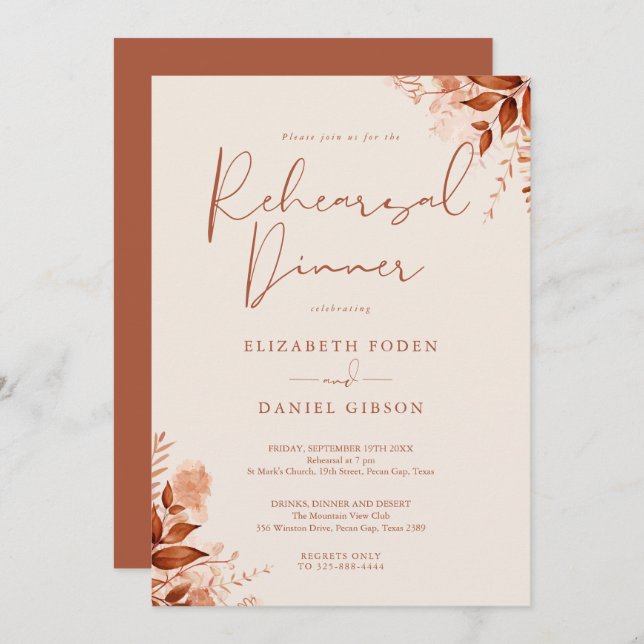 Rustic Floral Autumn Fall Rehearsal Dinner Invitation (Front/Back)