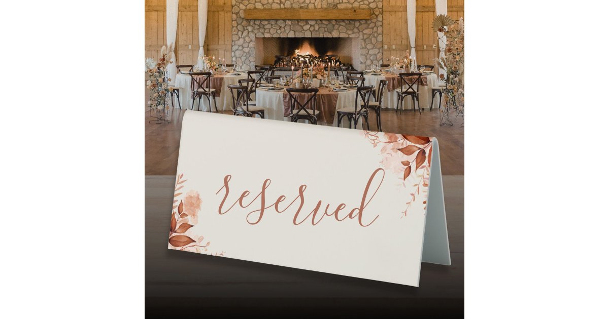 Rustic Floral Autumn Fall Script Reserved Table Tent | Zazzle