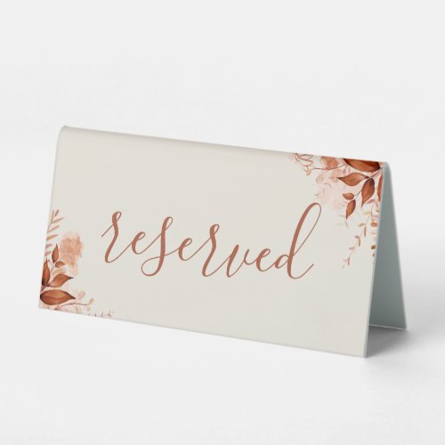 Rustic Floral Autumn Fall Script Reserved Table Tent Sign