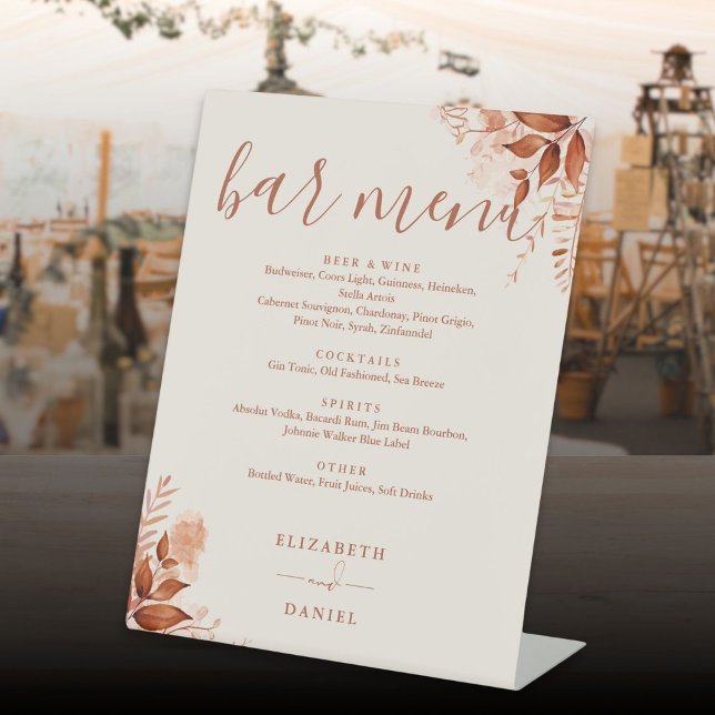 Rustic Floral Autumn Fall Wedding Bar Menu Pedestal Sign (Rustic Floral Autumn Fall Wedding Bar Menu Pedestal Sign)