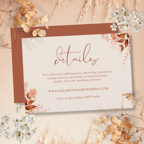 Rustic Floral Autumn Fall Wedding Details Enclosure Card