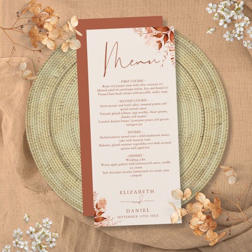 Rustic Floral Autumn Fall Wedding Dinner Menu