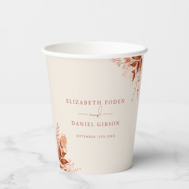 Rustic Floral Autumn Fall Wedding Paper Cups (Back)