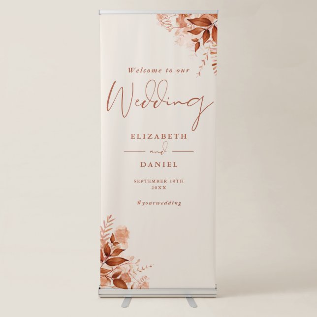 Rustic Floral Autumn Fall Wedding Welcome Retractable Banner (Front)