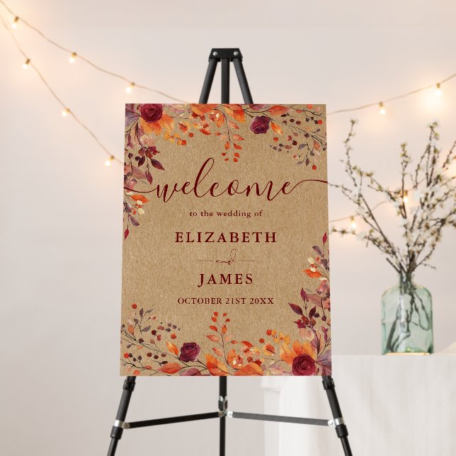 Rustic Floral Autumn Fall Wedding Welcome Sign (In Situ (Stand))
