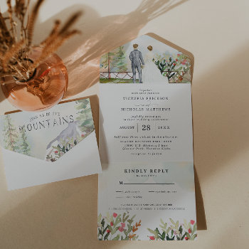 Rustic Floral Autumn Mountain Wedding All In One Invitation by IYHTVDesigns at Zazzle