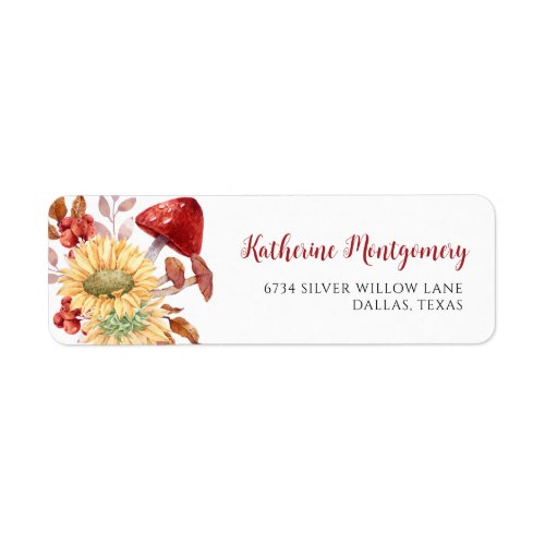 Rustic Floral Autumn Mushroom Return Address Label