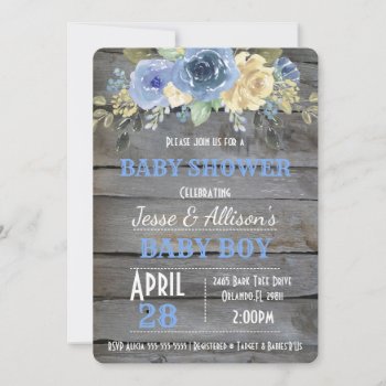 Rustic Floral Baby Boy Baby Shower Invitation by Zulibby at Zazzle