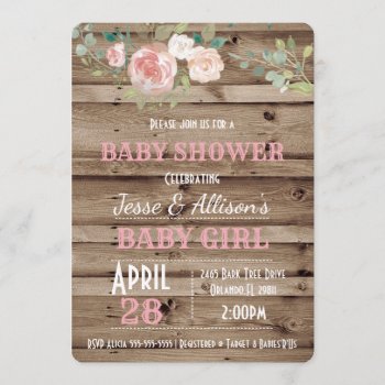 Rustic Floral Baby Girl Baby Shower Invitation by Zulibby at Zazzle