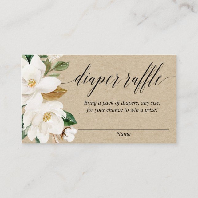 Rustic floral baby shower diaper raffle cards (Front)