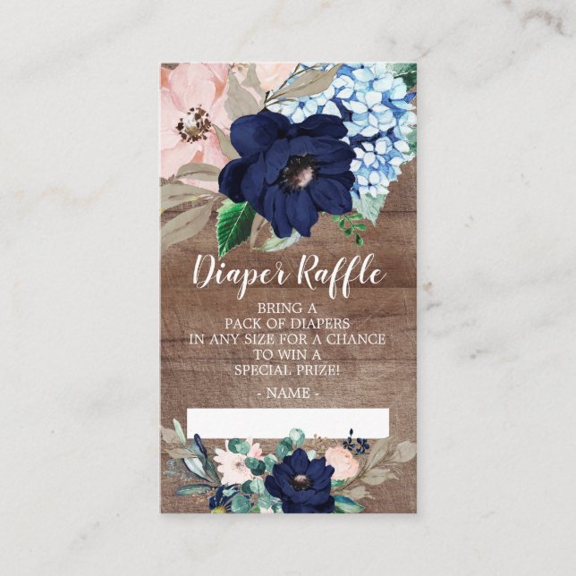 Rustic Floral Baby Shower Diaper Raffle Ticket Enclosure Card (Front)