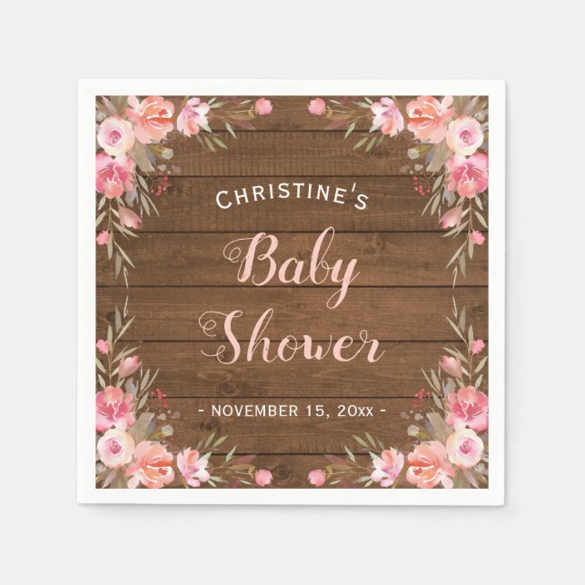 Rustic Floral Baby Shower Girl Country Chic Paper Napkins (Front)